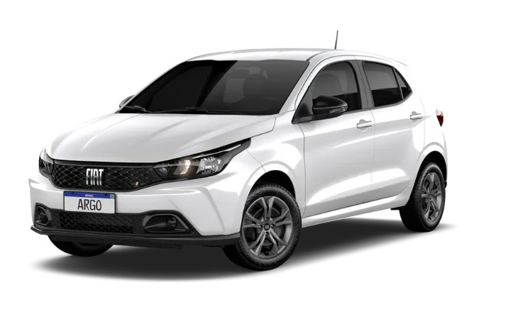 Fiat Argo 1.0 branco, hatch compacto da frota de aluguel da Bumba em Florianópolis